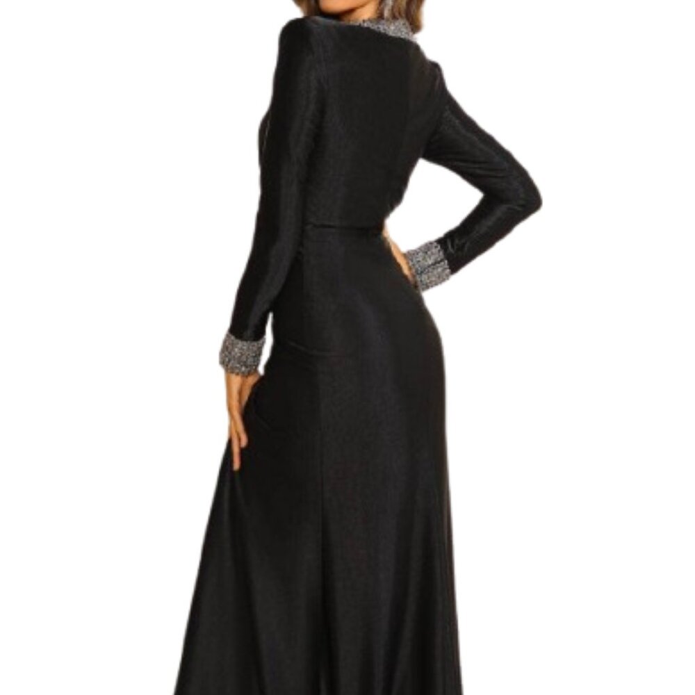 SALE NWT Terani 251M4433 Stretch Metallic Formal Gown Black Size 16 - Picture 3 of 6